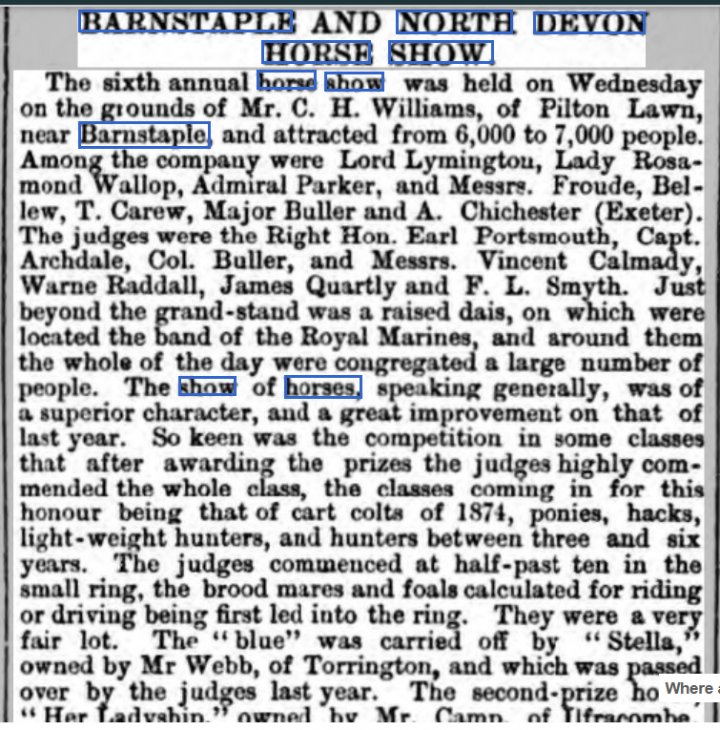 BARNSTAPLE AND NORTH DEVON HORSE SHOW at Pilton Lawn in July 1877