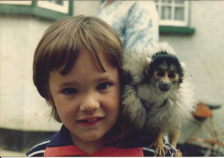 Mark Squires and a Marmoset at the first Pilton Festival in 1982