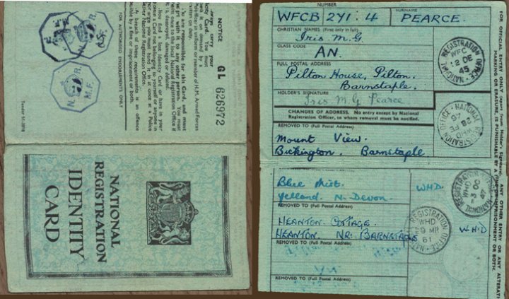 National Registration Card of Iris Pearce -  World War II until 1951
