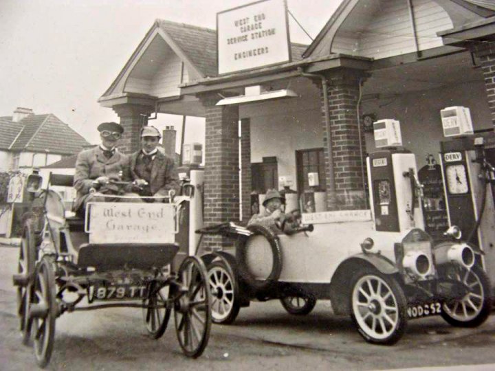 Vintage Cars outside West End Garage in 1950s