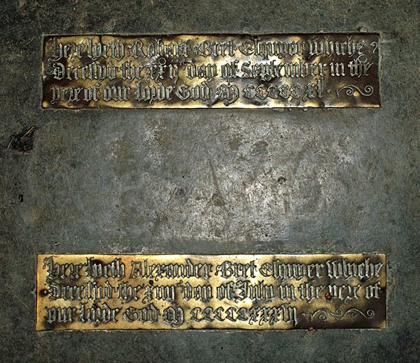 Brasses to Alexander and Robert Bret in St Mary's Church, Pilton