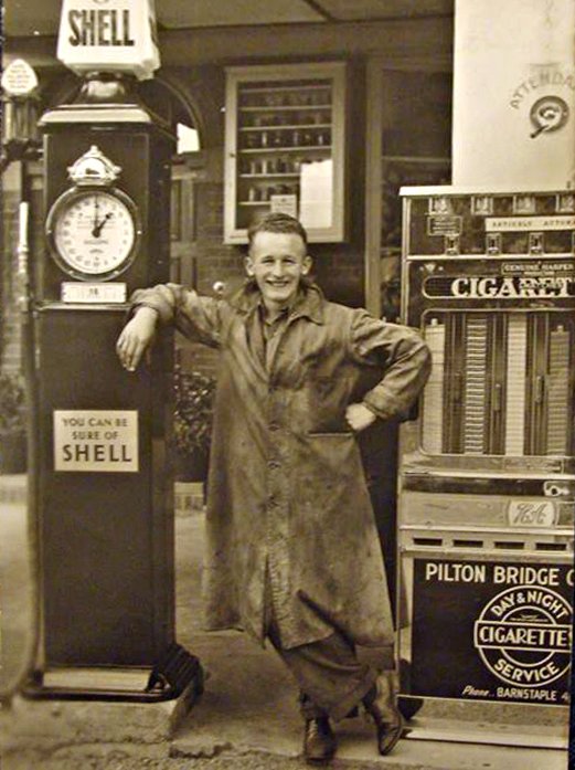 Leonard Ward outside Pilton Bridge Garage in 1950s