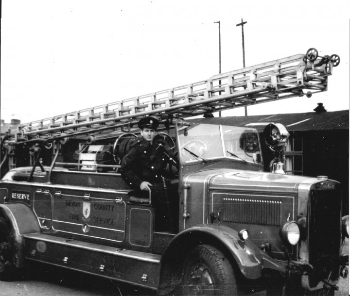Roy Barnes in the last open top fire engine in North Devon in 1963