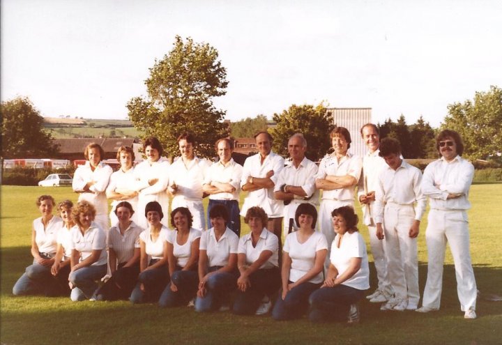Ladies v Gents Cricket Match at Pilton Cricket Club during the first Pilton Festival in July 1982