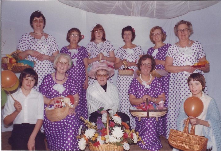 Pilton Women's Institute Dick Whittington Pantomime Chorus in the early 1980s