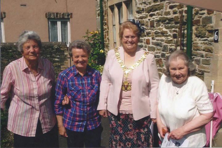 Presenting the Barnstaple Shilling to the residents of the Lower Almshouses in 2014