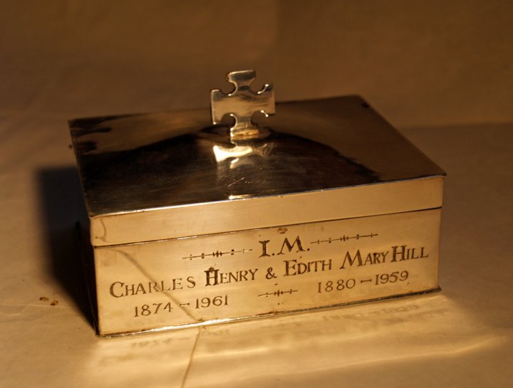 Silver Wafer Box in Memory of Charles Henry and Edith Mary Hill, 1962