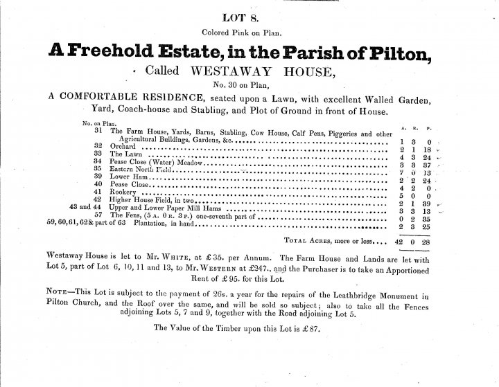 Lot 8 Of Pilton House Estate in 1849 Called Westaway House