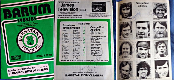 Extracts from Programme Barnstaple Town FC v George Best All Stars 12th December 1982